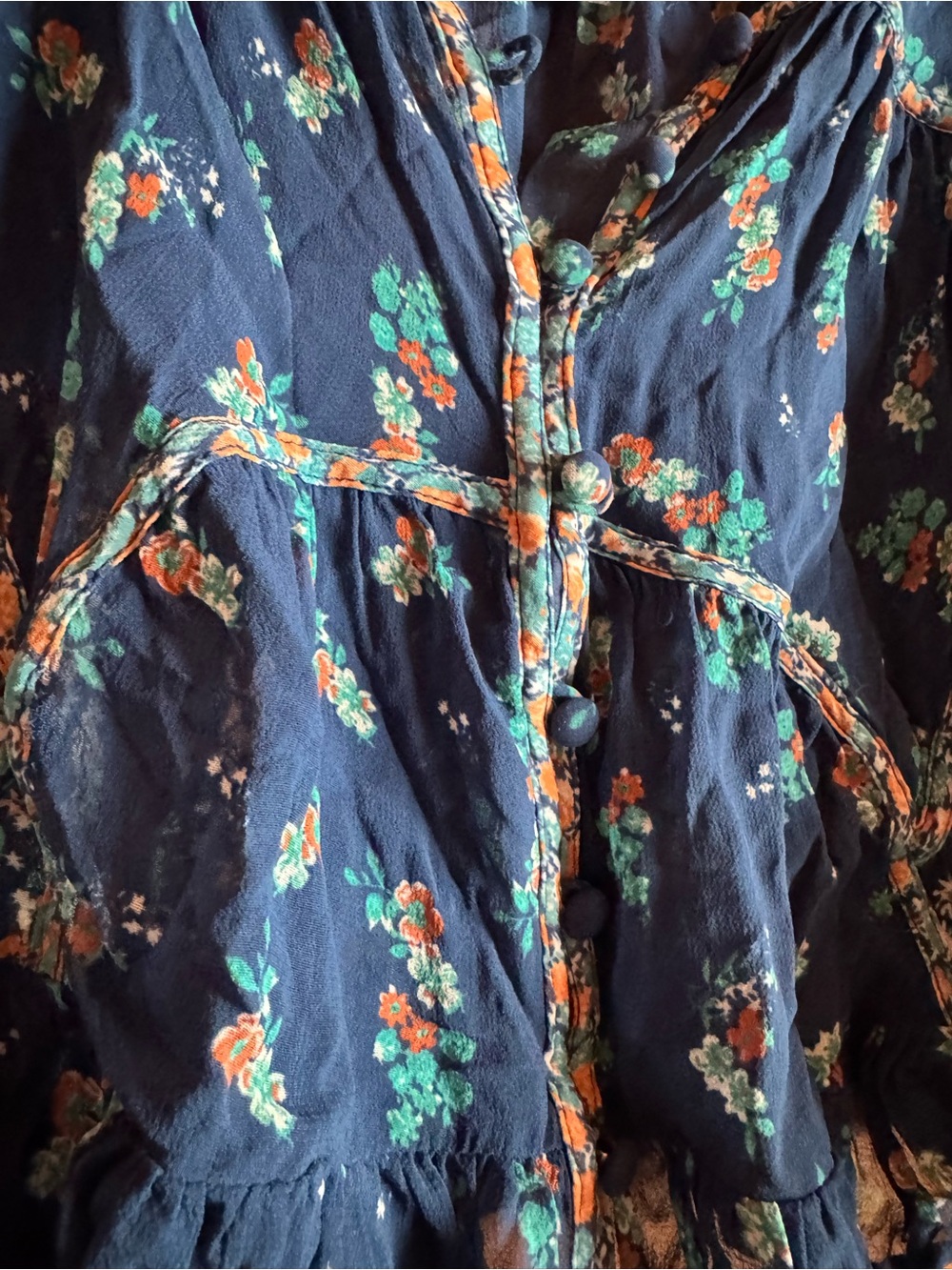 By Anthropologie Sheer Babydoll Floral Blouse Blue Size Small - Picture 6 of 10